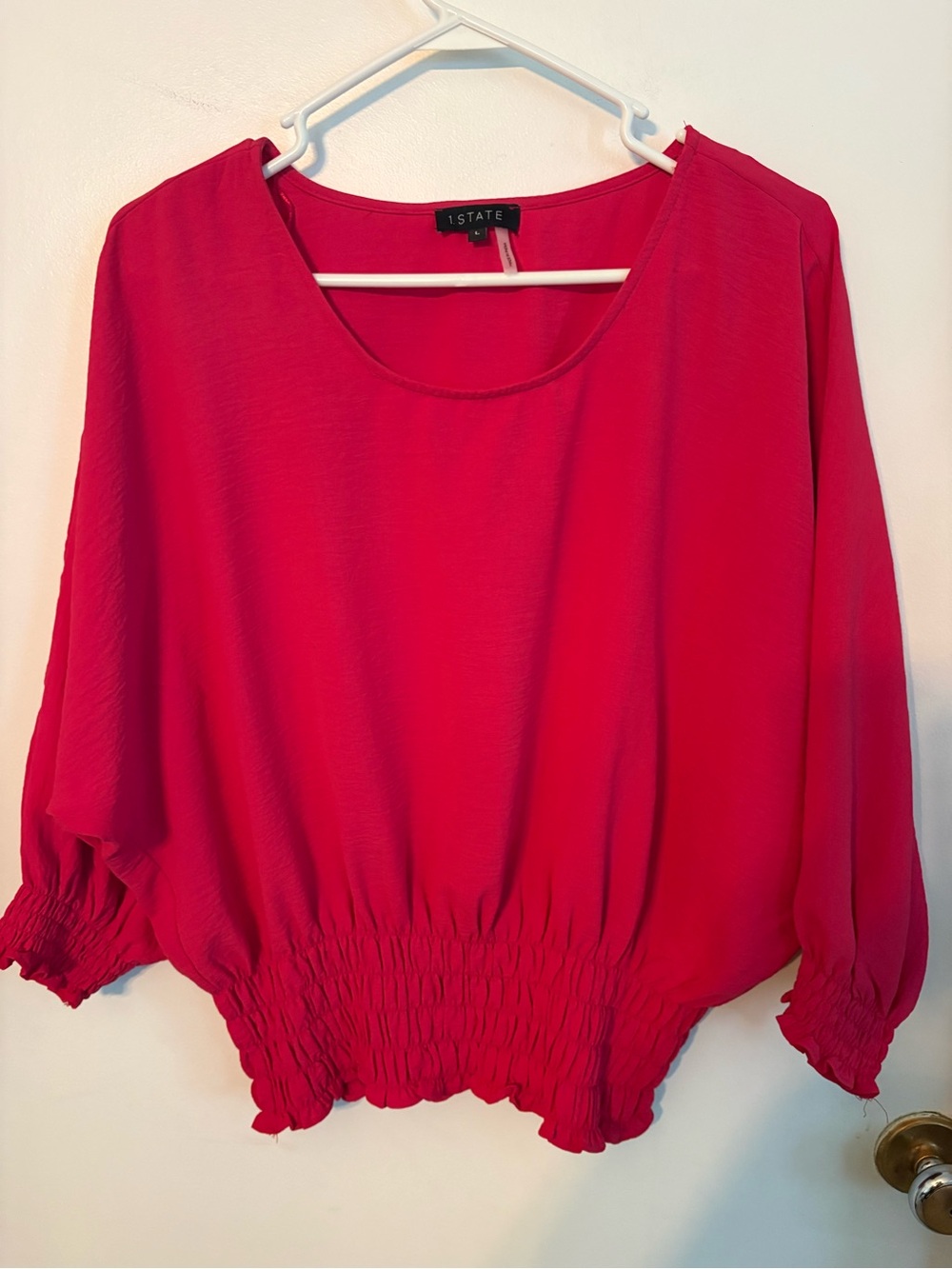 1. State Bright Pink Smocked-Hem Blouse